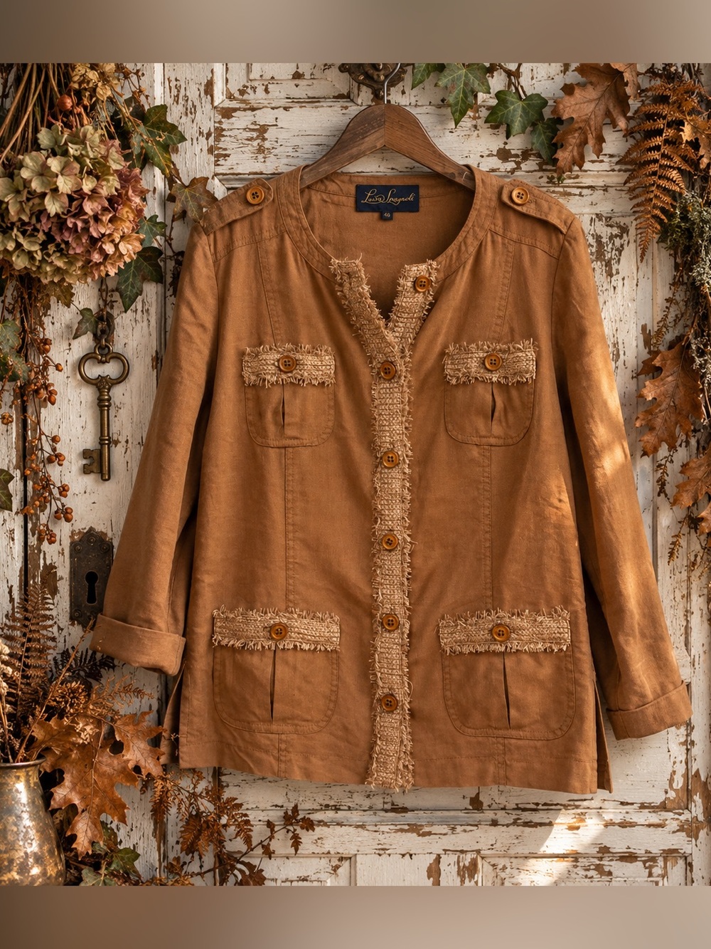Luisa Spagnoli Vintage Safari Jacket Cinnamon Brown Fringe EU 46 US 10